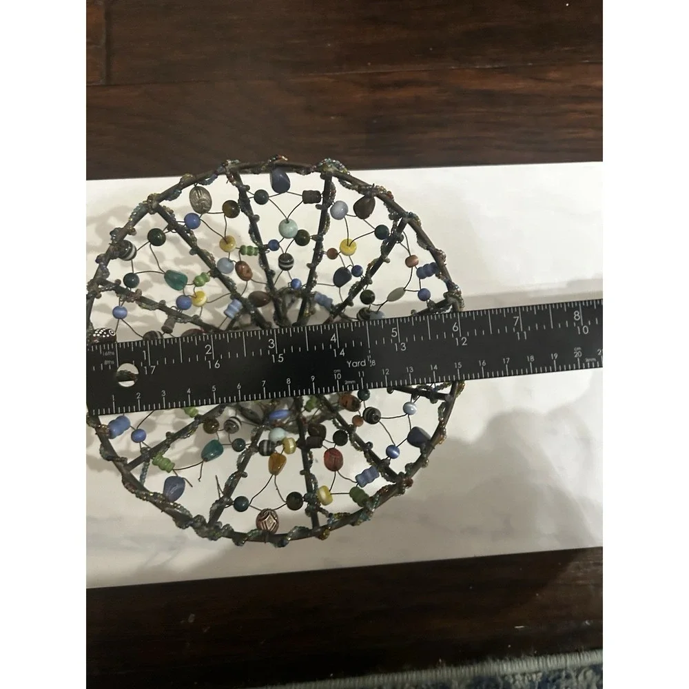 VTG Unique Beaded Wire Basket Boho Decor Shelf